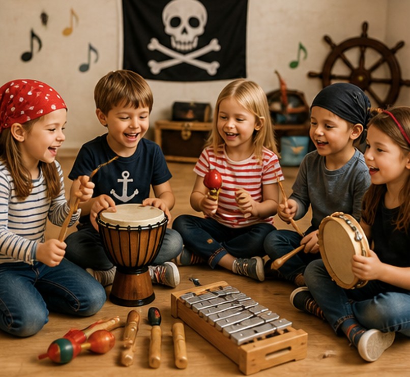 Kinder spielen mit Orff-Instrumenten